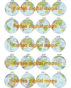 Digital vector Globe World Map Collection, 20 Political Globes in Illustrator format
