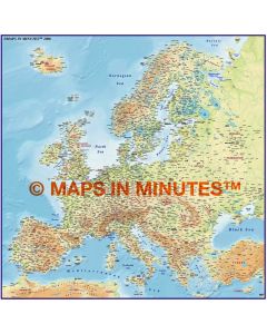 Europe 4M scale Regular Colour Relief Map with Roads