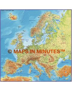 Europe 4M scale Medium colour Relief Map with Roads