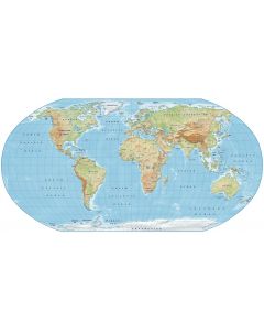 Digital vector World relief Map, Robinson Projection in light colours, UK-centric, Political fills included