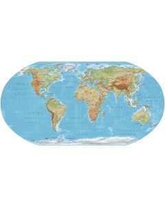 Digital vector World relief Map, Robinson Projection in regular colours, UK-centric, Political fills included