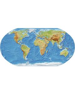 Digital vector World relief Map, Robinson Projection in medium colours, UK-centric, Political fills included