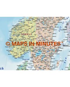 Europe 4M scale Political Colour Relief Map with Roads