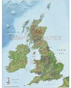British Isles 1st level Political Road & Rail map @1,000,000 scale medium colour relief
