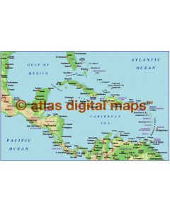 Caribbean small scale light colour Relief map