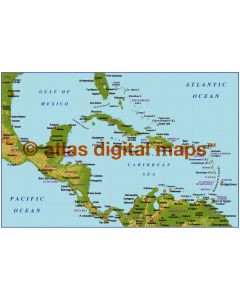 Caribbean small scale medium colour Relief map