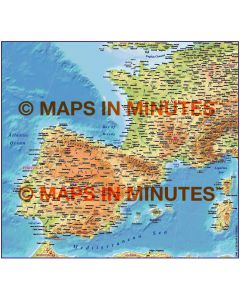 MIM Iberia/France 4M scale Medium Relief map (Conical projection)