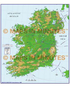 MIM Ireland Counties Map with Roads & vector contours @ 1/1,000,000 scale