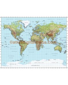 Gall World Political Vector plus Relief Map Light colouring