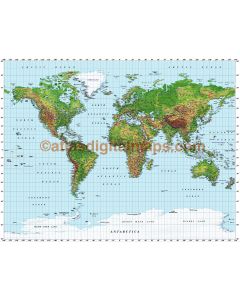 Gall World Political Vector plus Relief Map Extra Strong colouring