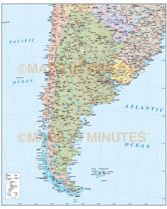 Argentina Political Country map including Roads and Railways