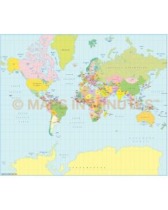 Vector World Map, Mercator Projection @100m scale UK-centric Political 