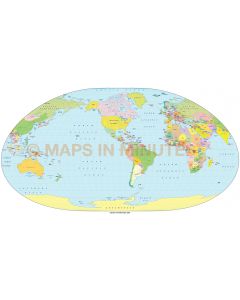 Digital vector world map, Loximuthal projection, small scale, royalty free