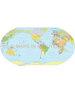 Digital Political World Map, Robinson Projection America centered, small scale
