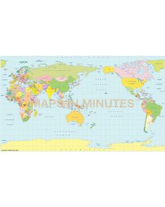 Buy Digital World Political Map with Countries, Equirectangular projection, Asia-centric, A4, Illustrator format online