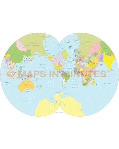 Digital vector World map. August Epicycloidal Projection @100m scale US centric.