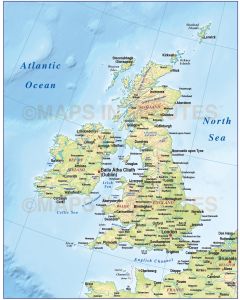 Vector British Isles UK map, Basic Country with regular relief @4,000,000 scale. Royalty free, Illustrator and pdf formats.