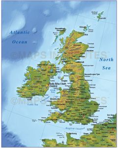 Vector British Isles UK map, Basic Country with strong relief @4,000,000 scale. Royalty free, Illustrator and pdf formats.