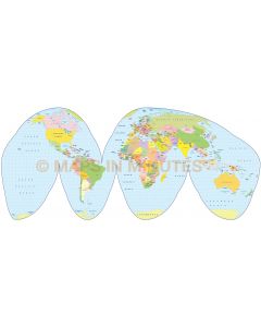 Digital vector World Map, Goode Homolosine Projection, small scale UK-centric Political  style.