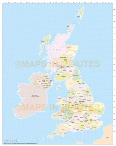 Digital vector UK County Administrative map @5,000,000 scale. Royalty free, Illustrator & pdf formats.