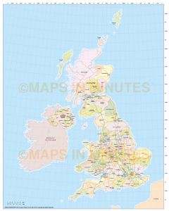 UK Simple Road and County map, Illustrator AI CS vector format, 5m small scale