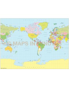 Vector World map. Miller Projection @100m scale US centric 