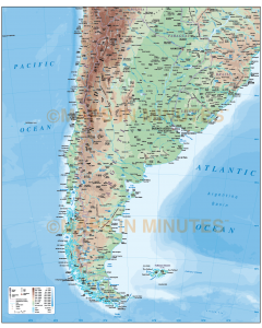 Vector map. Argentina Political Country Map plus land and ocean floor relief contours