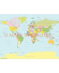 Vector World Map, Gall Projection small scale UK-centric Political 