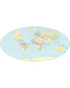 Digital vector World map. Apianus II projection @100m scale UK centric digital file in Illustrator format