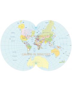 Digital vector World map. August Epicycloidal Projection @100m scale UK centric.