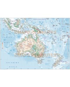 Vector map of Australasia. Continent countries map with high resolution land & ocean floor contours