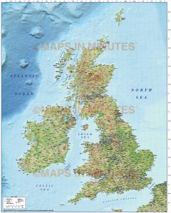 5M scale British Isles County Road map with Medium colour Relief