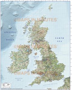 5M scale British Isles County Road map with Old Style colour Relief