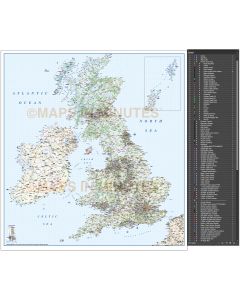 British Isles UK Road & Rail map in Illustrator AI CS vector format, with inset map of the Orkney/Shetlands (Northern Isles)