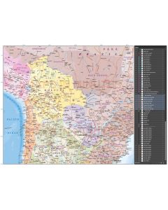 Digital vector Bolivia Paraguay map, Deluxe Political Road & Rail Map showing roads, sea floor contours plus 1st level borders, fills and names