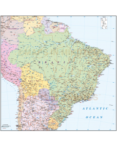 Digital vector Brazil Deluxe Country Road & Rail Map showing all detail, Illustrator CS format.