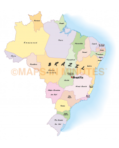 Vector Brazil map with first level divisions in Illustrator and PDF formats. Showing multi-colour fills