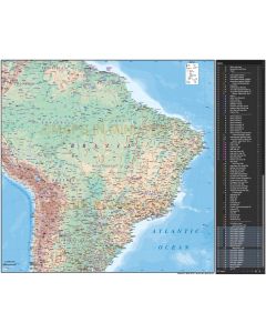 Digital vector Brazil map, Deluxe Political Road & Rail Map showing land & sea floor relief contours plus 1st level borders and names