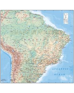 Vector Brazil map, Deluxe Road & Rail Map with land & sea floor contours plus Country borders