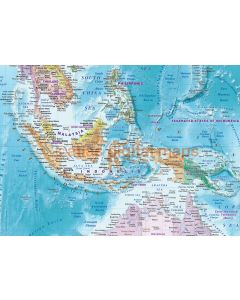 CANVAS World Map Framed Political & Ocean contour relief Bold fonts and colouring - Size 60"w x 38"d