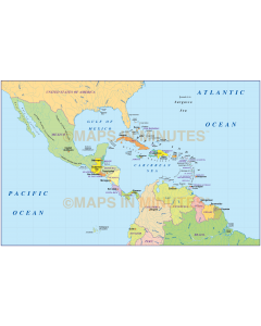 Digital vector map, Simple Central America and Caribbean Political Map @10m scale in Illustrator format.