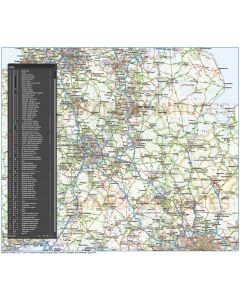 Vector Central England County Road & Rail Map @1m scale, fully layered in Illustrator formats.