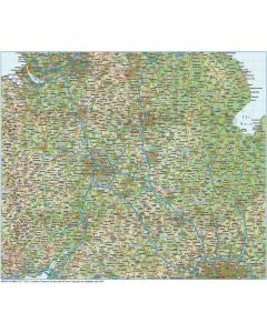 Digital vector Central England Map with Roads and Regular 300dpi Regular relief 1:500,000 scale Relief option