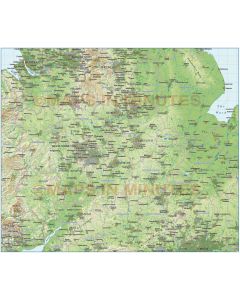 Digital vector Central England County Map with regular relief @1m scale