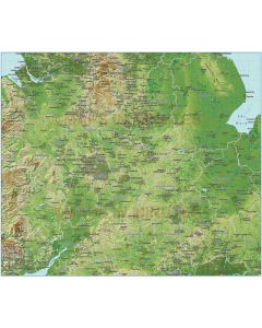 Central England County Map plus Strong colour relief @1m scale