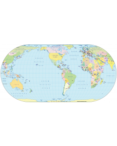 Digital vector World Map, Eckert IV projection small scale US-centric Political 