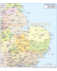 Digital vector East England map. County Administrative @1,000,000 scale