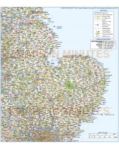 Vector England map. Digital East England County, Road and Railways Map. Fully layered and editable in Illustrator & PDF formats.