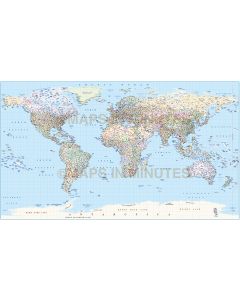 Equirectangular Political World Map with insets UK centric @20M scale