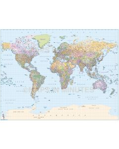 Digital vector map, Gall projection World map, political with layered population by size. Illustrator CS formats